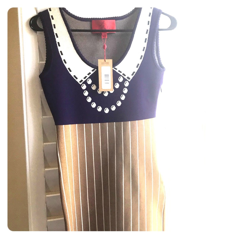 Z Spoke by Zac Posen Blue Tan Dress NEW